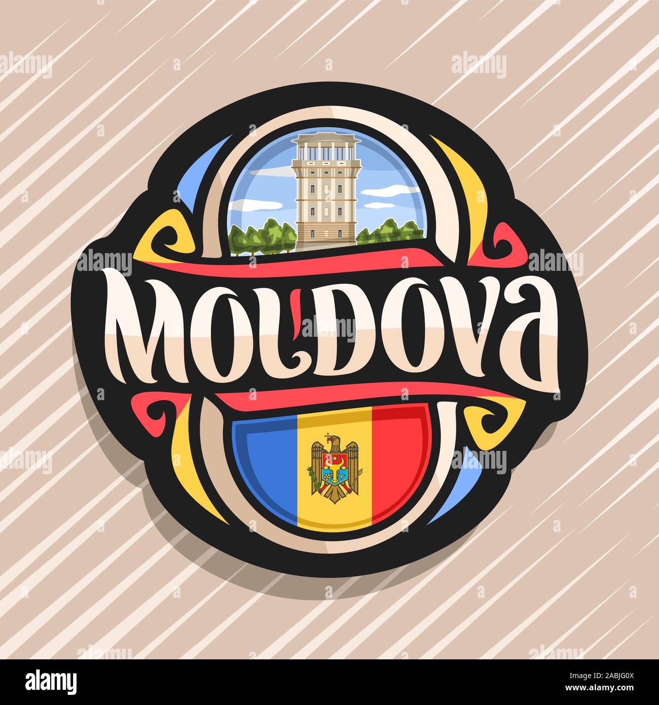 Logo Vector pour la République de Moldova, aimant frigo avec drapeau de l'État moldave, brosse d'origine de caractère national et la Moldova mot symbole moldave - Wate Illustration de Vecteur