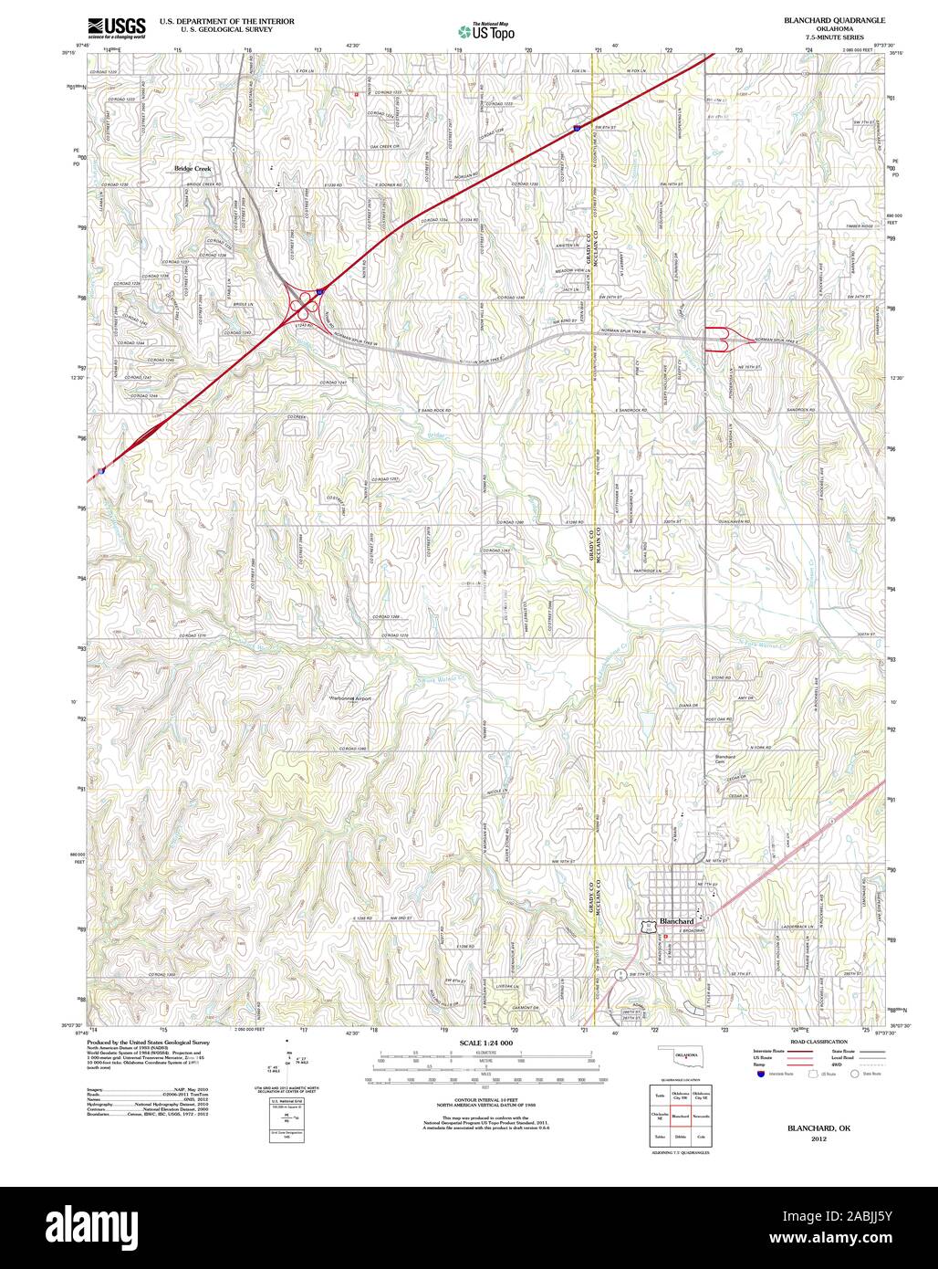 Carte TOPO USGS Oklahoma OK Blanchard 20121114 Restauration TM Banque D'Images