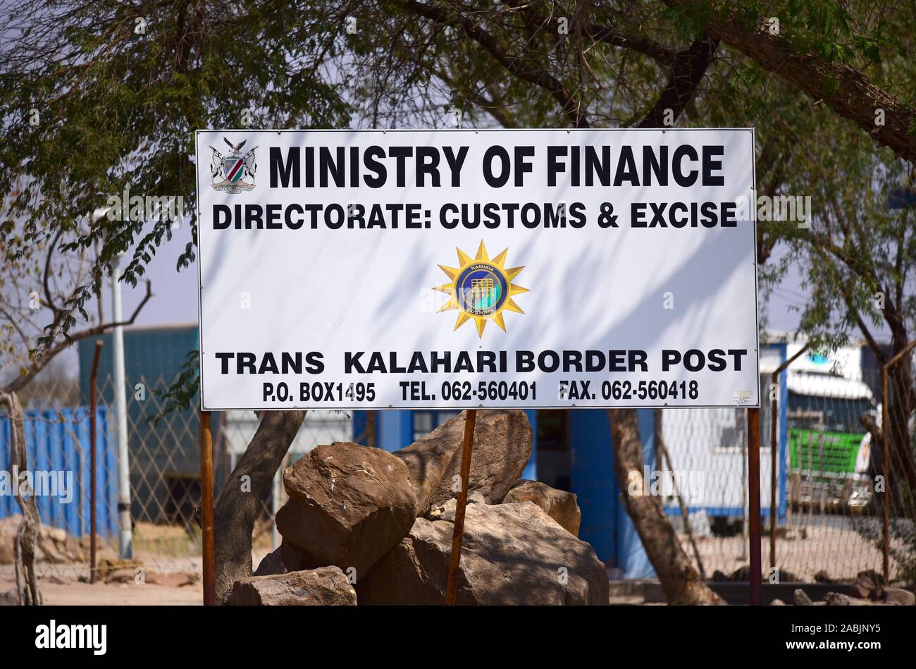 Customs and Border poster à l'entrée de la Namibie, du Botswana, d'Afrique Banque D'Images