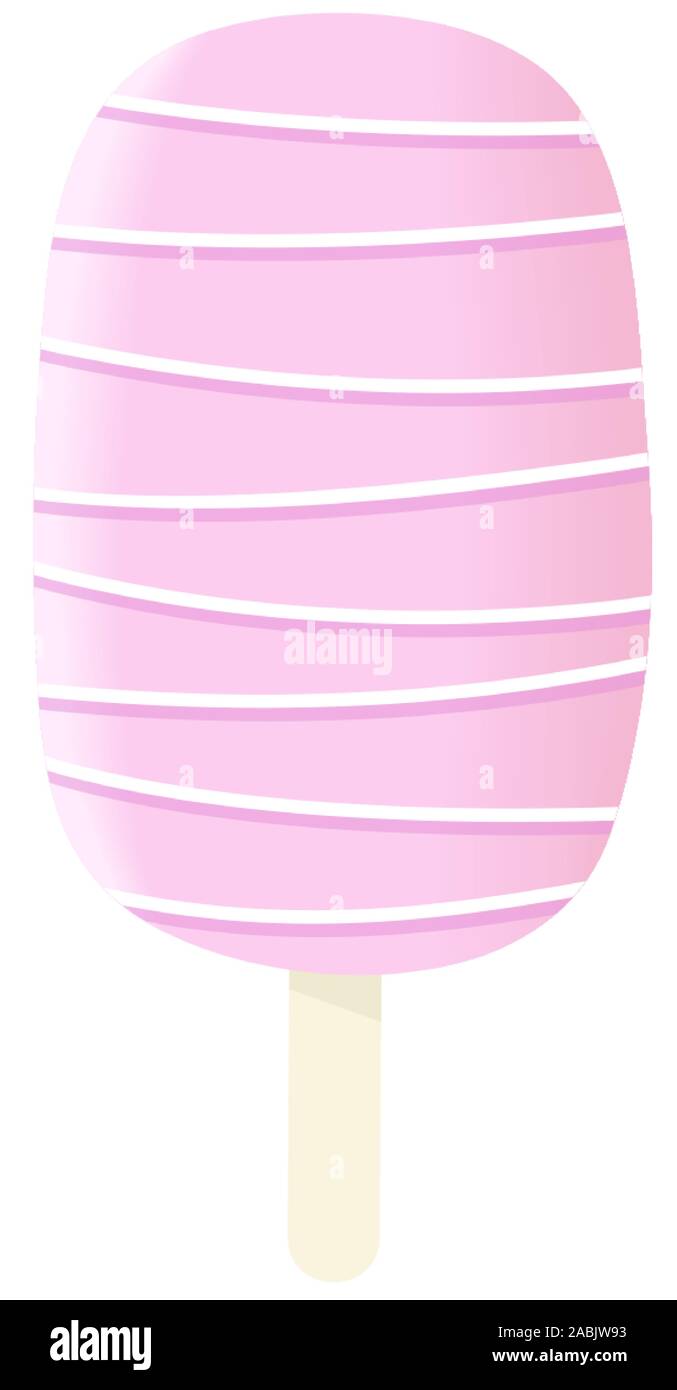Stick ice cream rose et le glaçage blanc à rayures et l'habillage de l'été, vacances, sweetmeat Vector illustration Illustration de Vecteur