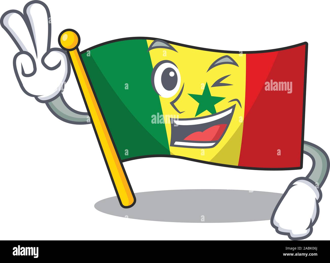 Caractère Sénégal drapeau cartoon style avec deux doigts Illustration de Vecteur