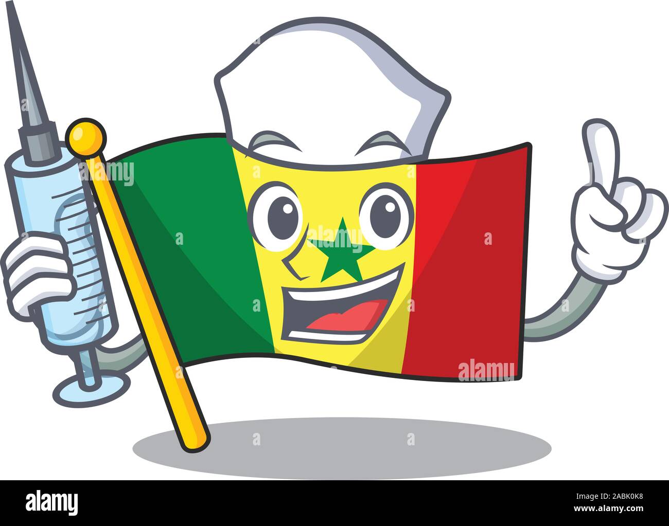 Infirmière Cute cartoon style caractère Sénégal drapeau avec la seringue Illustration de Vecteur