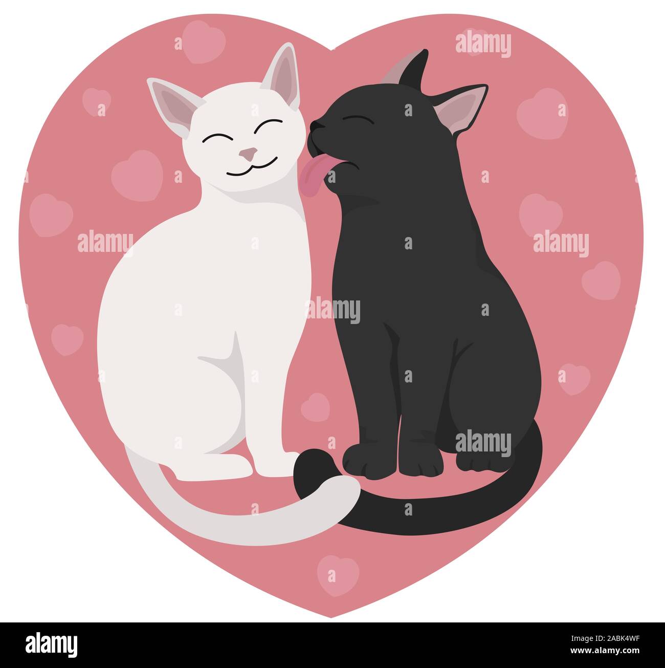 Deux chats noir et blanc. Le jour de la Saint-Valentin. Vector illustration Illustration de Vecteur
