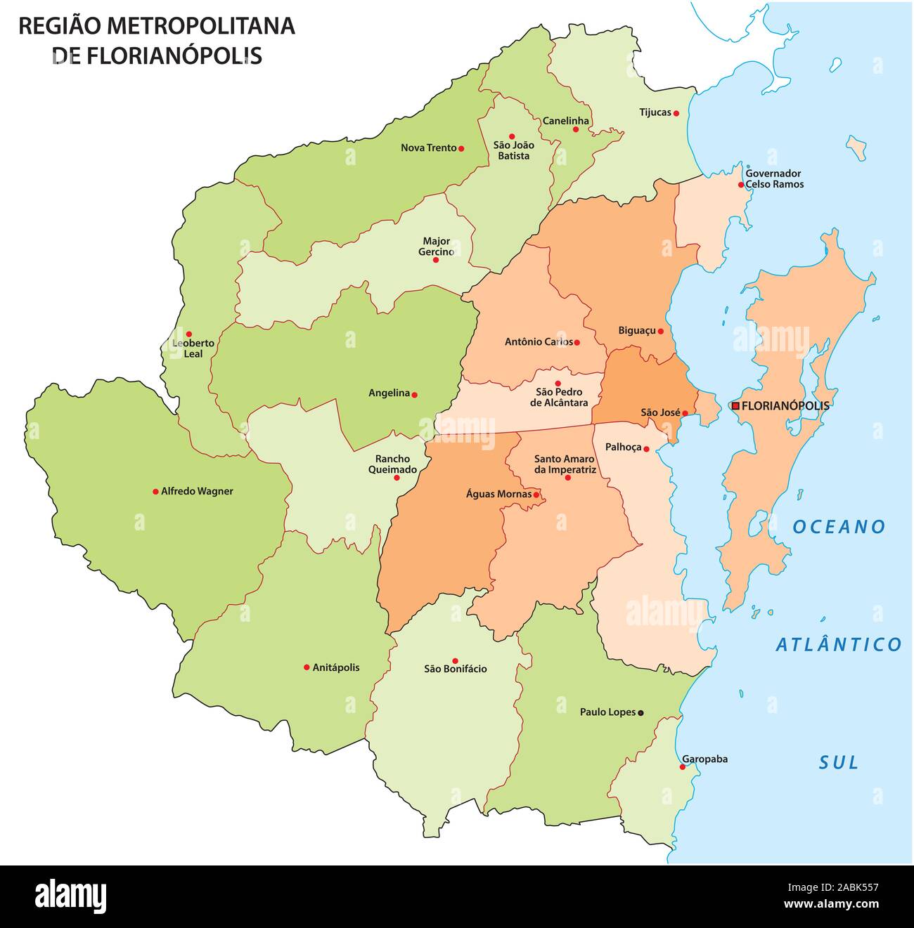 Carte administrative de la région métropolitaine de Florianopolis dans l'état brésilien de Santa Catarina Illustration de Vecteur