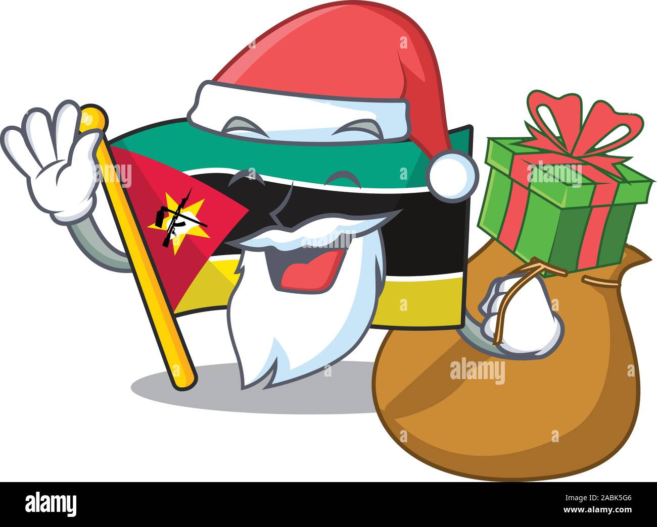 Santa avec drapeau mozambique cadeaux design de caractère de dessin animé Illustration de Vecteur
