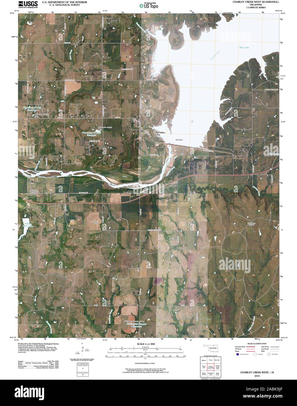 Carte TOPO USGS Oklahoma OK Charley Creek Ouest 20100129 Restauration TM Banque D'Images