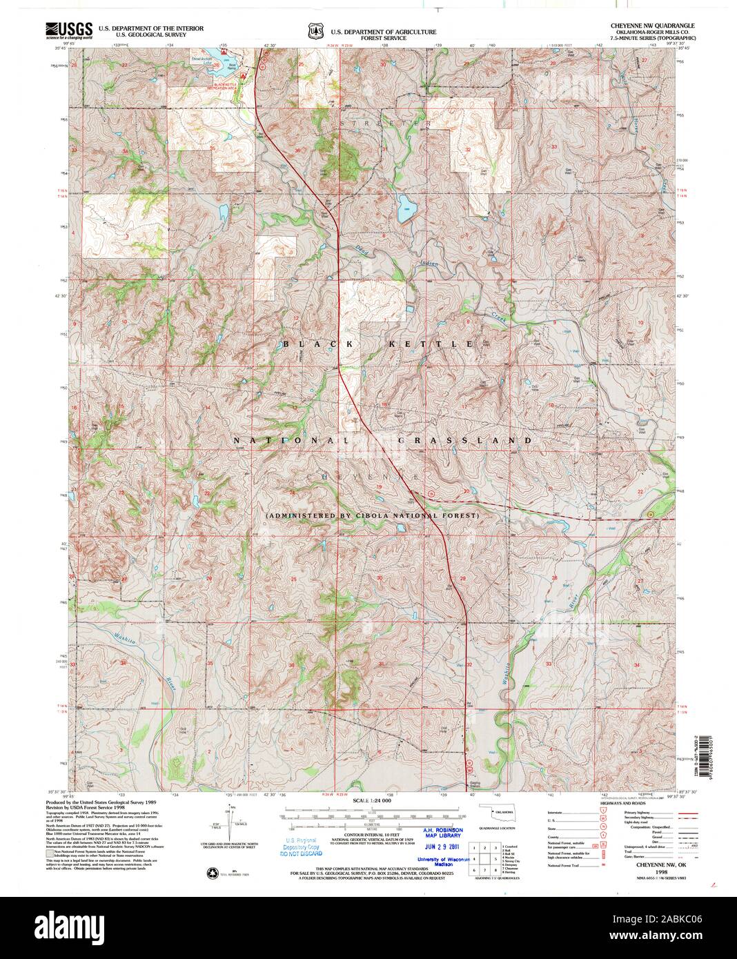 Carte TOPO USGS Oklahoma OK Cheyenne NW 7056011998 24000 Restauration Banque D'Images