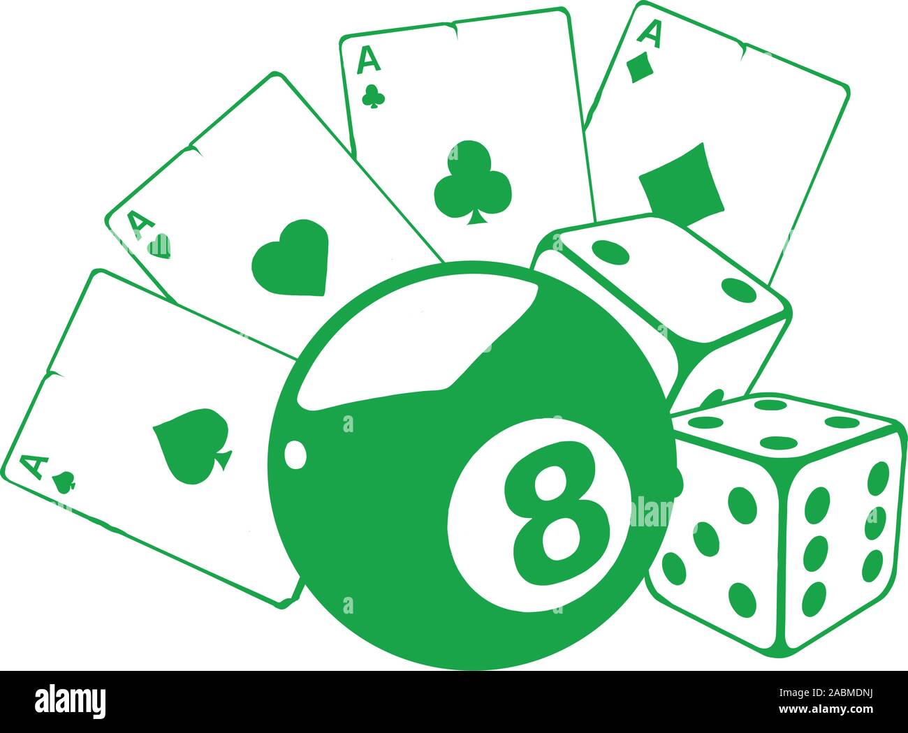 Aces jouer aux cartes avec le nombre huit ball isolé sur fond blanc Illustration de Vecteur