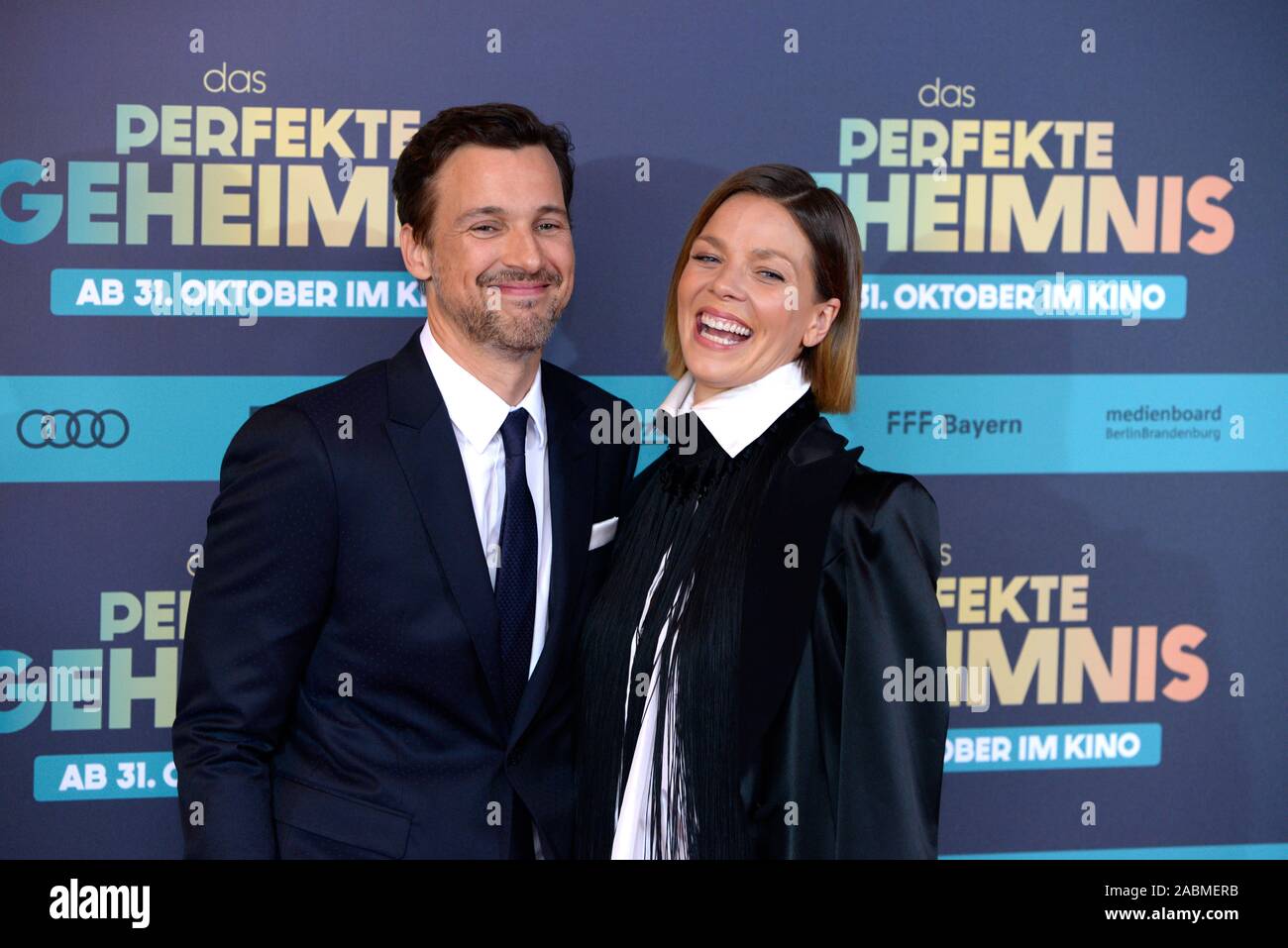 Les acteurs Florian David Fitz et Jessica Schwarz à la première du film 'Das perfekte Geheimnis" au Mathäser Kino à Munich. [Traduction automatique] Banque D'Images