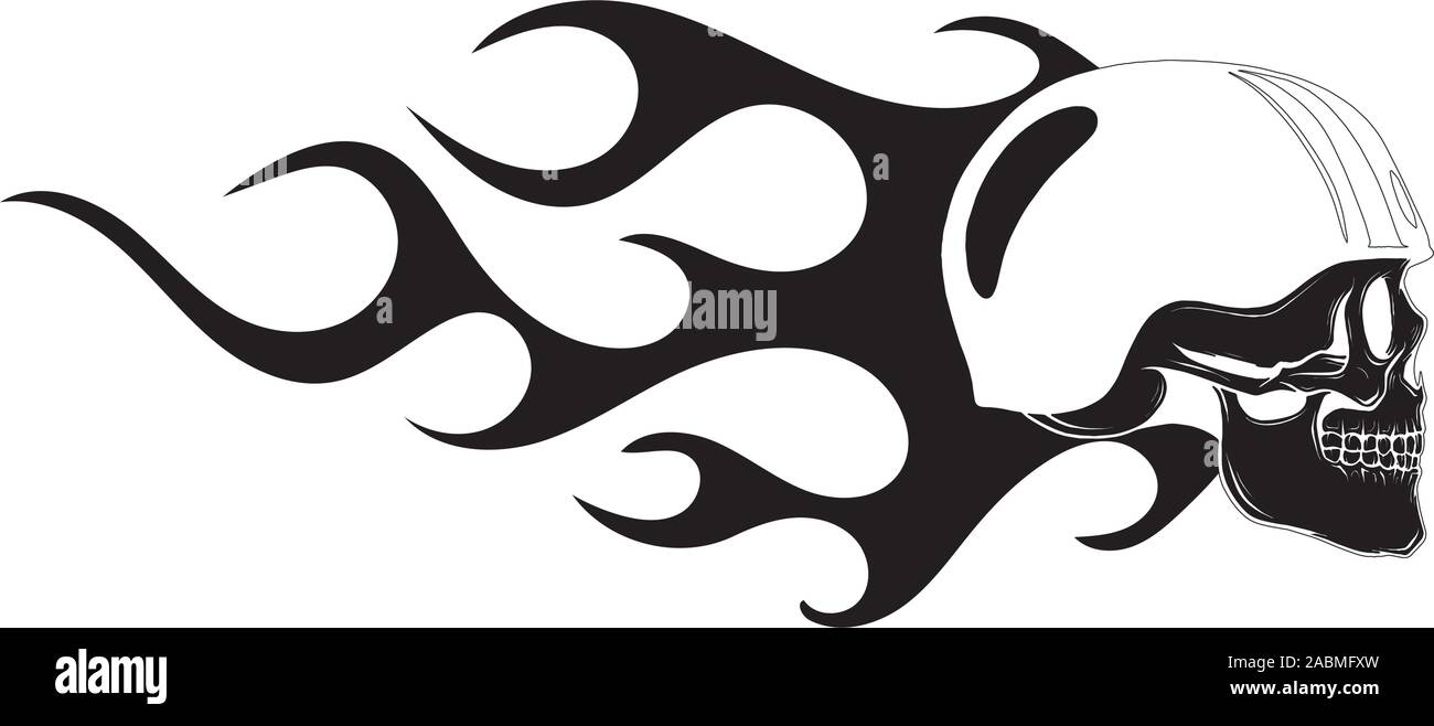 Crâne effrayant en feu. vector Illustration sur fond noir Illustration de Vecteur