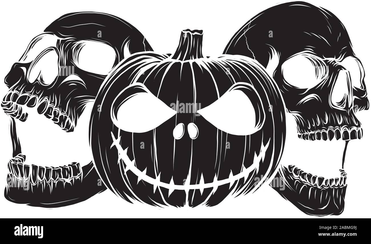 Monstres Halloween crâne pupmkids image vectorielle d'isolement Illustration de Vecteur