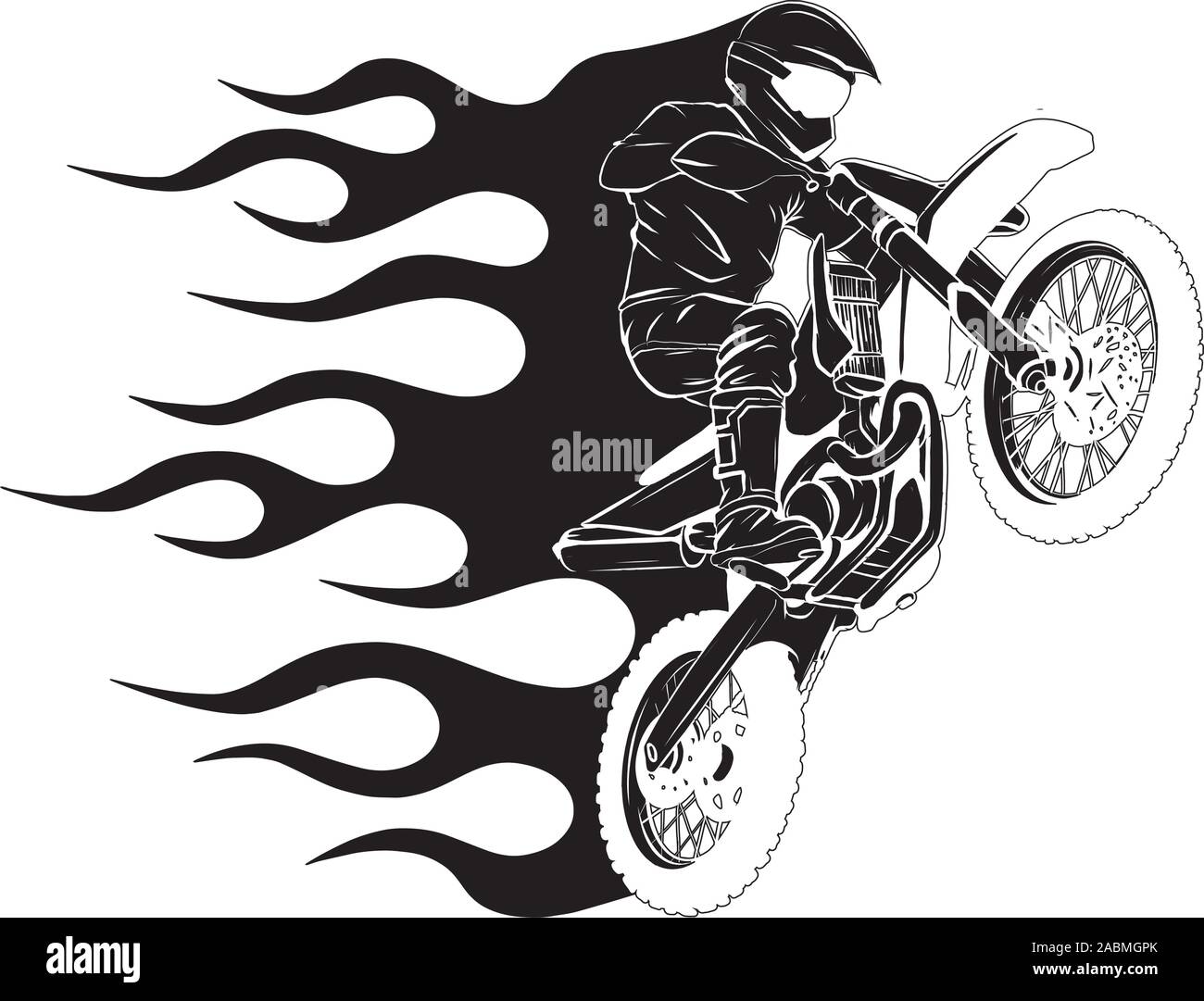 Moto cross stunt flaming vector illustration avec le feu Illustration de Vecteur