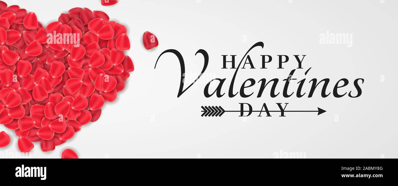 Bannière pour la Saint-Valentin. Coeur de pétales de rose avec lettrage élégant. La conception romantique. Vector illustration. ESP 10 Illustration de Vecteur