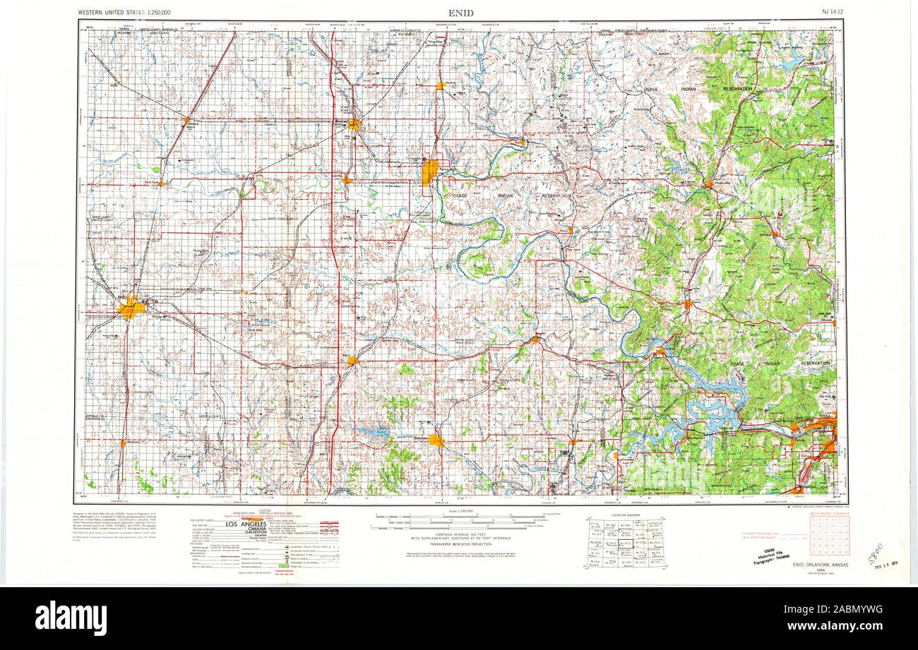 Carte TOPO USGS Oklahoma OK Enid 8022511955 Restauration 250000 Banque D'Images