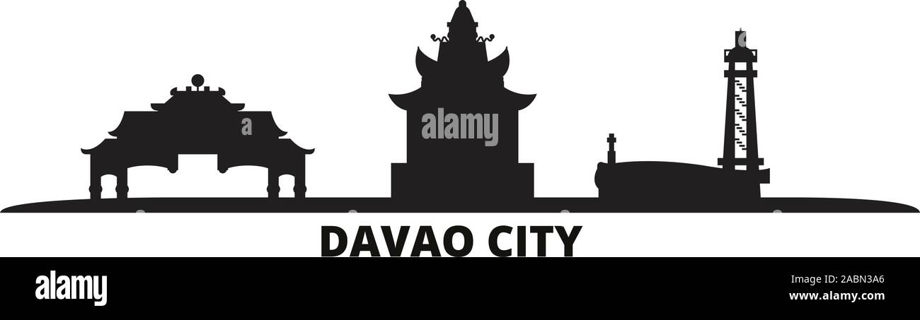 Philippines, Davao City skyline vector illustration isolé. Philippines, Davao City travel cityscape de repères Illustration de Vecteur