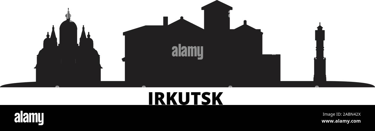 La Russie, Irkoutsk city skyline vector illustration isolé. La Russie, Irkoutsk billet black cityscape Illustration de Vecteur