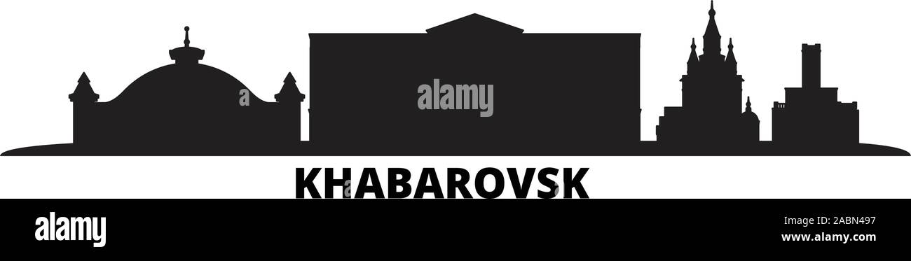 La Russie, Khabarovsk city skyline vector illustration isolé. La Russie, Khabarovsk billet black cityscape Illustration de Vecteur