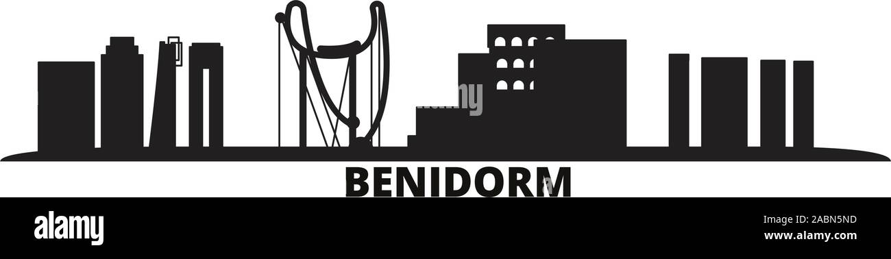L'Espagne, Benidorm ville illustration vectorielles. L'Espagne, Benidorm billet black cityscape Illustration de Vecteur