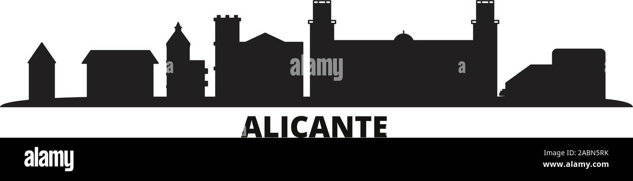 L'Espagne, Alicante ville illustration vectorielles. L'Espagne, Alicante billet black cityscape Illustration de Vecteur