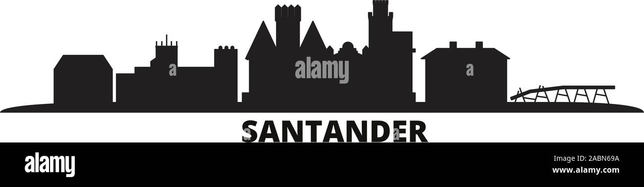 L'Espagne, Santander city skyline vector illustration isolé. L'Espagne, Santander billet black cityscape Illustration de Vecteur
