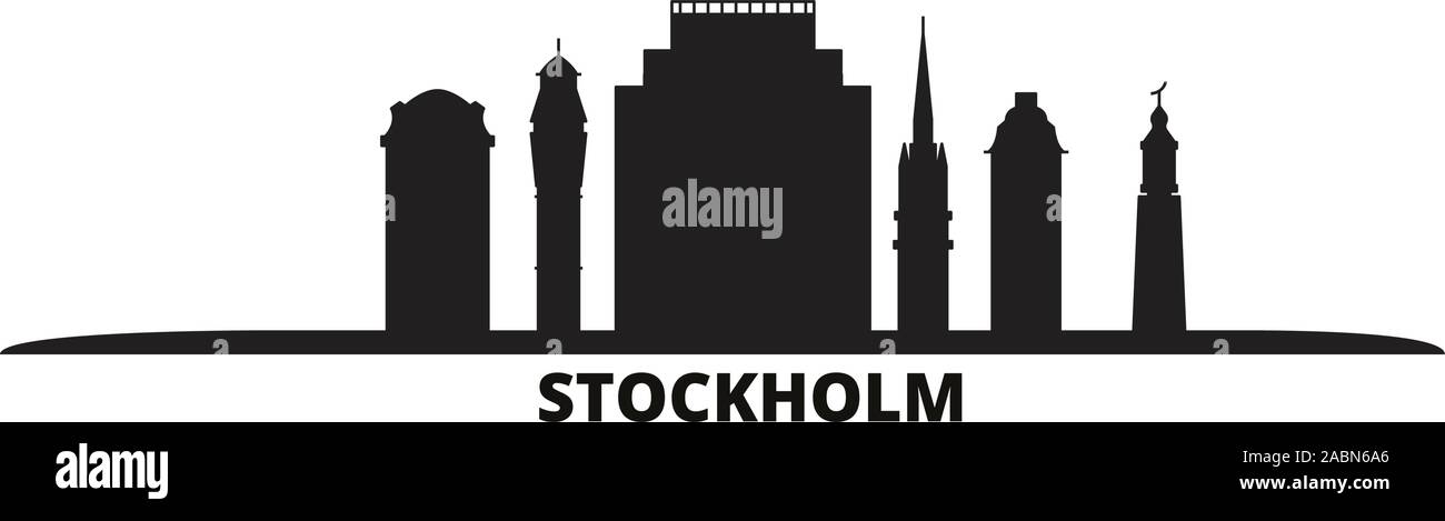 Suède, Stockholm City skyline vector illustration isolé. Suède, Stockholm noir voyage cityscape Illustration de Vecteur