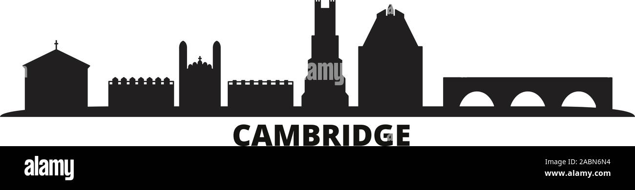 Royaume-uni, Cambridge city skyline vector illustration isolé. Royaume-uni, Cambridge noir voyage cityscape Illustration de Vecteur