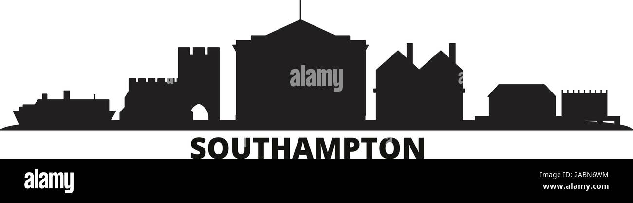 Royaume-uni, Southampton City skyline illustration vectorielles. Royaume-uni, Southampton billet black cityscape Illustration de Vecteur