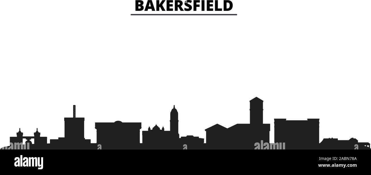Etats Unis, Bakersfield Ville Ville skyline vector illustration isolé. Etats Unis, Bakersfield voyage ville paysage urbain noir Illustration de Vecteur