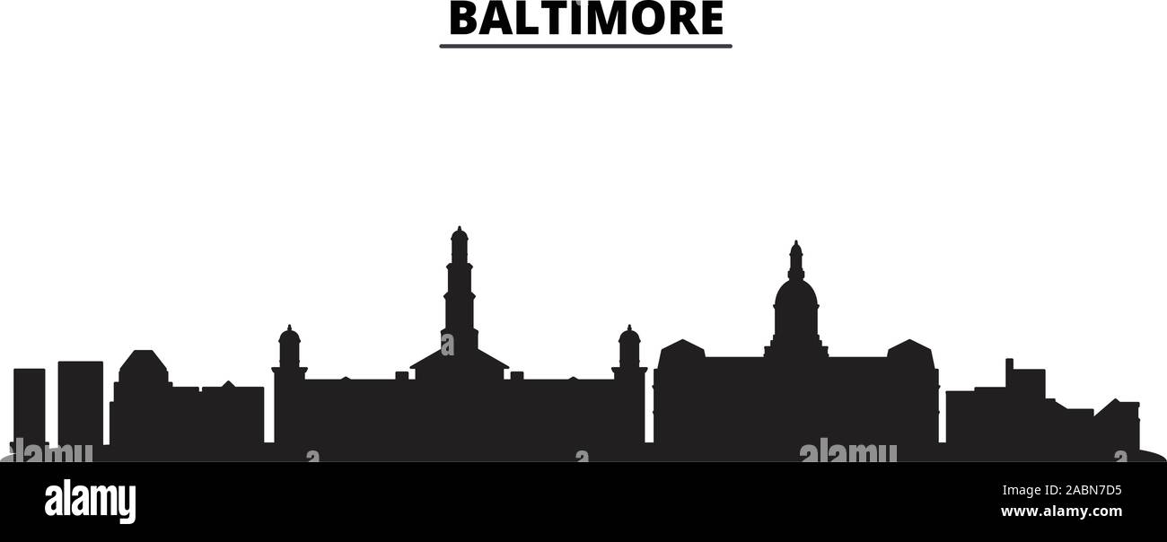 États-unis, les toits de la ville de Baltimore City vector illustration isolé. United States, Baltimore City travel cityscape noir Illustration de Vecteur