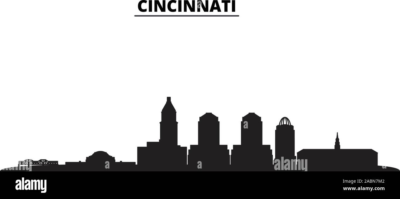Etats Unis, Cincinnati Ville Ville skyline vector illustration isolé. Etats Unis, Cincinnati voyage ville paysage urbain noir Illustration de Vecteur