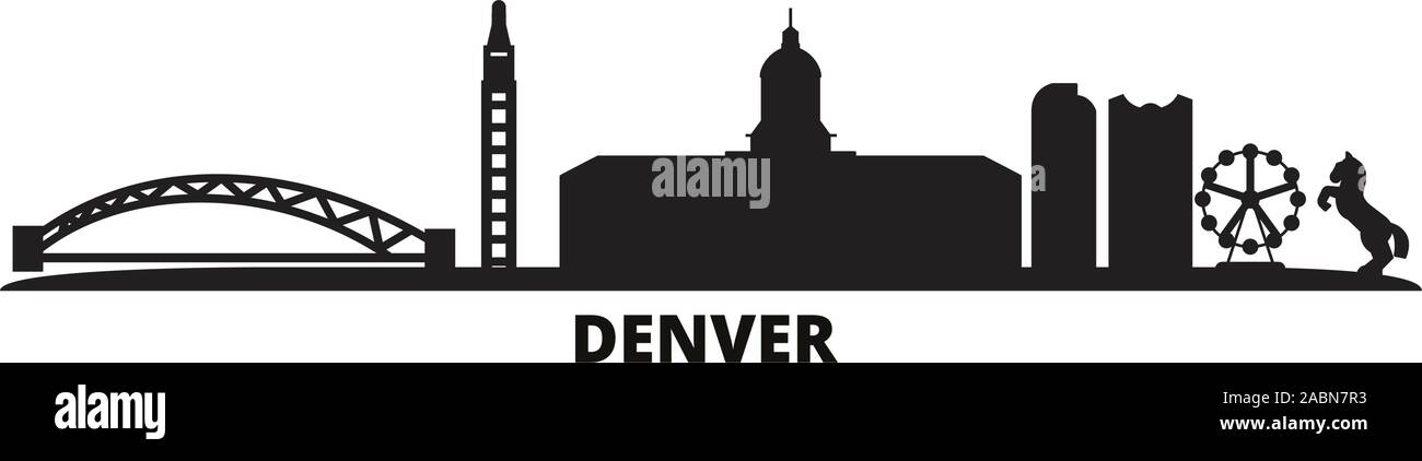 États-unis, Denver city skyline illustration vectorielles. États-unis, Denver noir voyage cityscape Illustration de Vecteur
