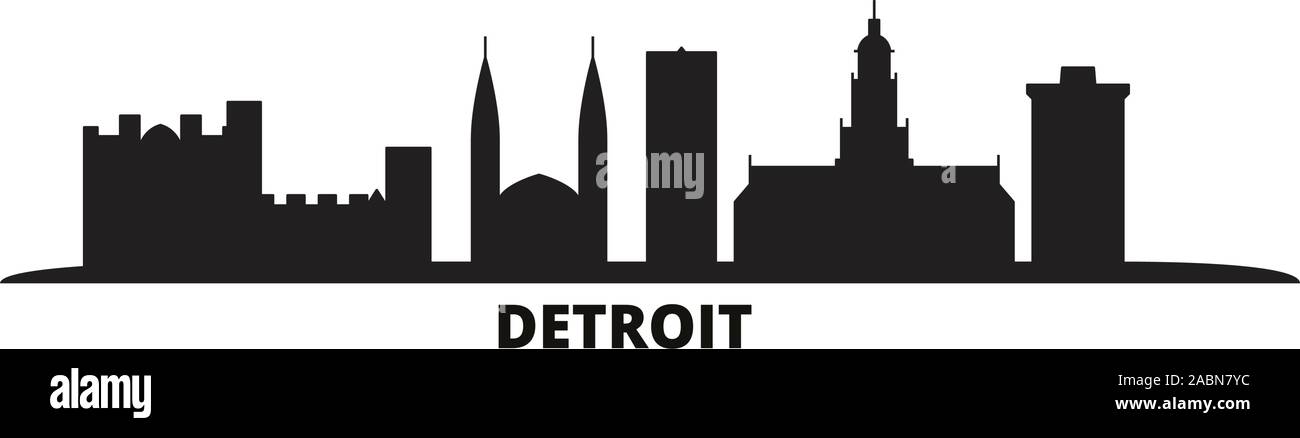 United States, ville de Detroit illustration vectorielles. United States, Detroit noir voyage cityscape Illustration de Vecteur