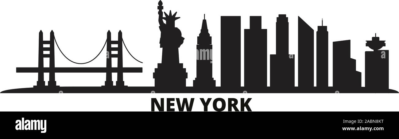 United States, New York city skyline illustration vectorielles. United States, New York City travel cityscape noir Illustration de Vecteur