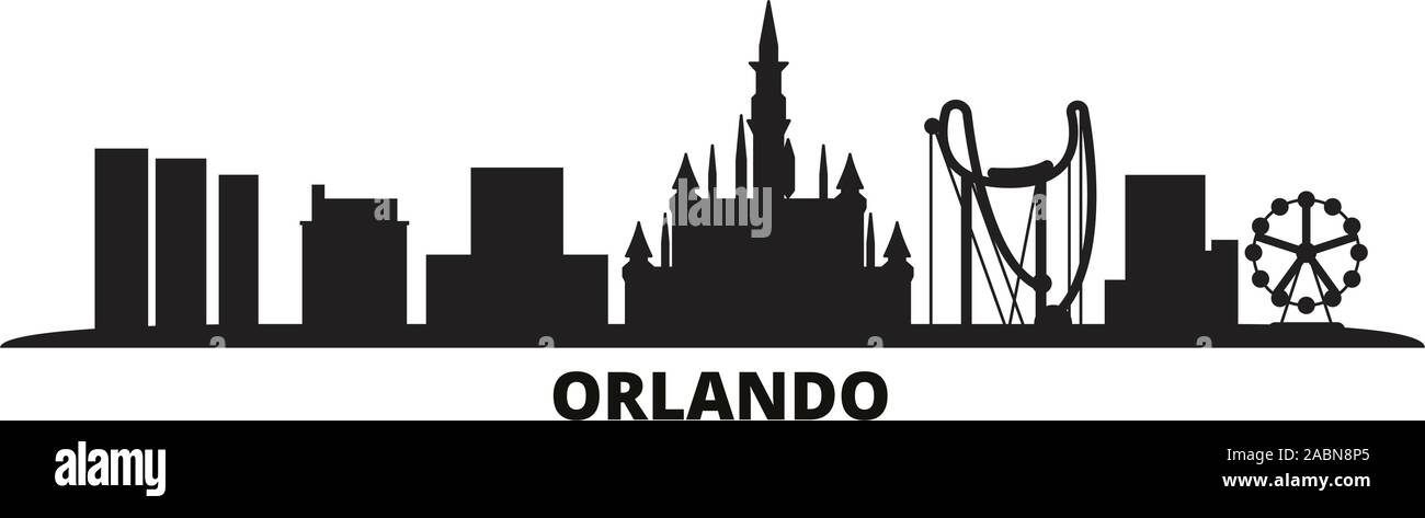 Unis, Orlando city skyline vector illustration isolé. Unis, Orlando noir voyage cityscape Illustration de Vecteur