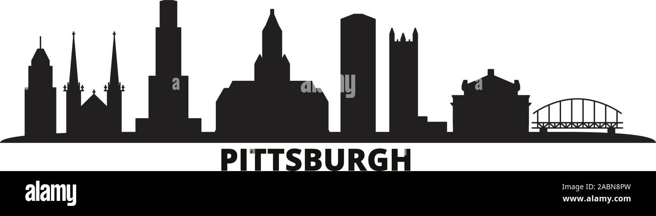 Etats Unis, Pittsburgh city skyline vector illustration isolé. Etats Unis, Pittsburgh billet black cityscape Illustration de Vecteur