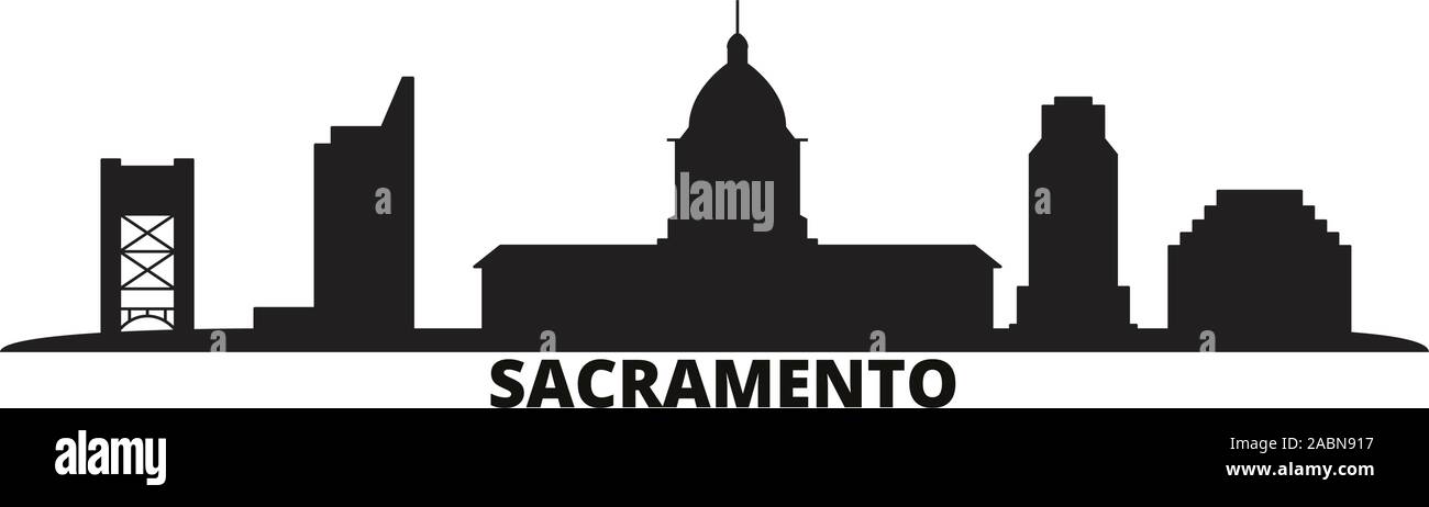 United States, Sacramento city skyline vector illustration isolé. United States, Sacramento billet black cityscape Illustration de Vecteur