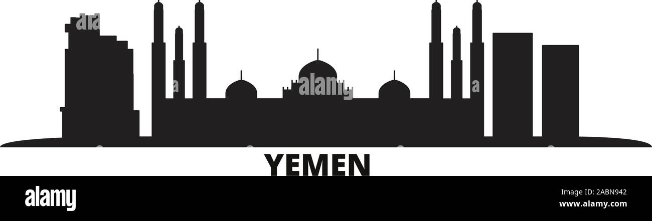 Yémen, Sanaa ville illustration vectorielles. Yémen, Sanaa billet black cityscape Illustration de Vecteur