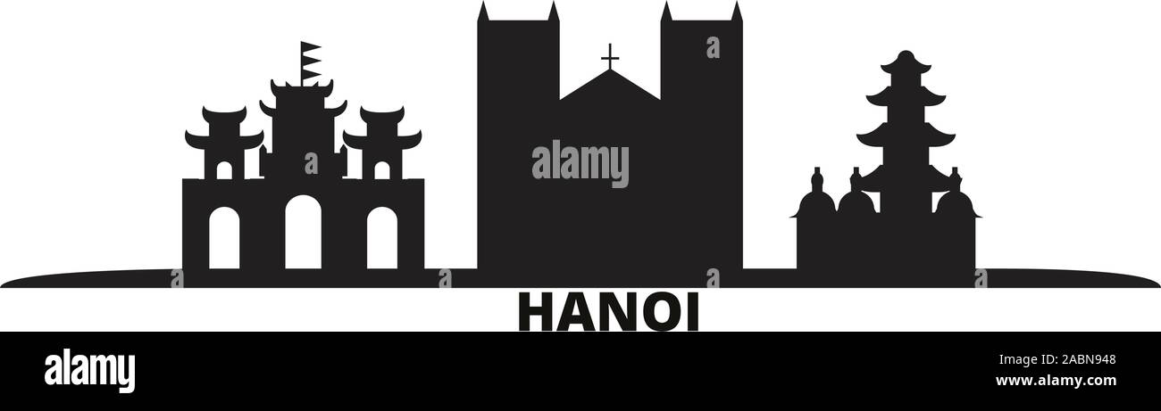 Vietnam, Hanoi ville illustration vectorielles. Vietnam, Hanoi billet black cityscape Illustration de Vecteur