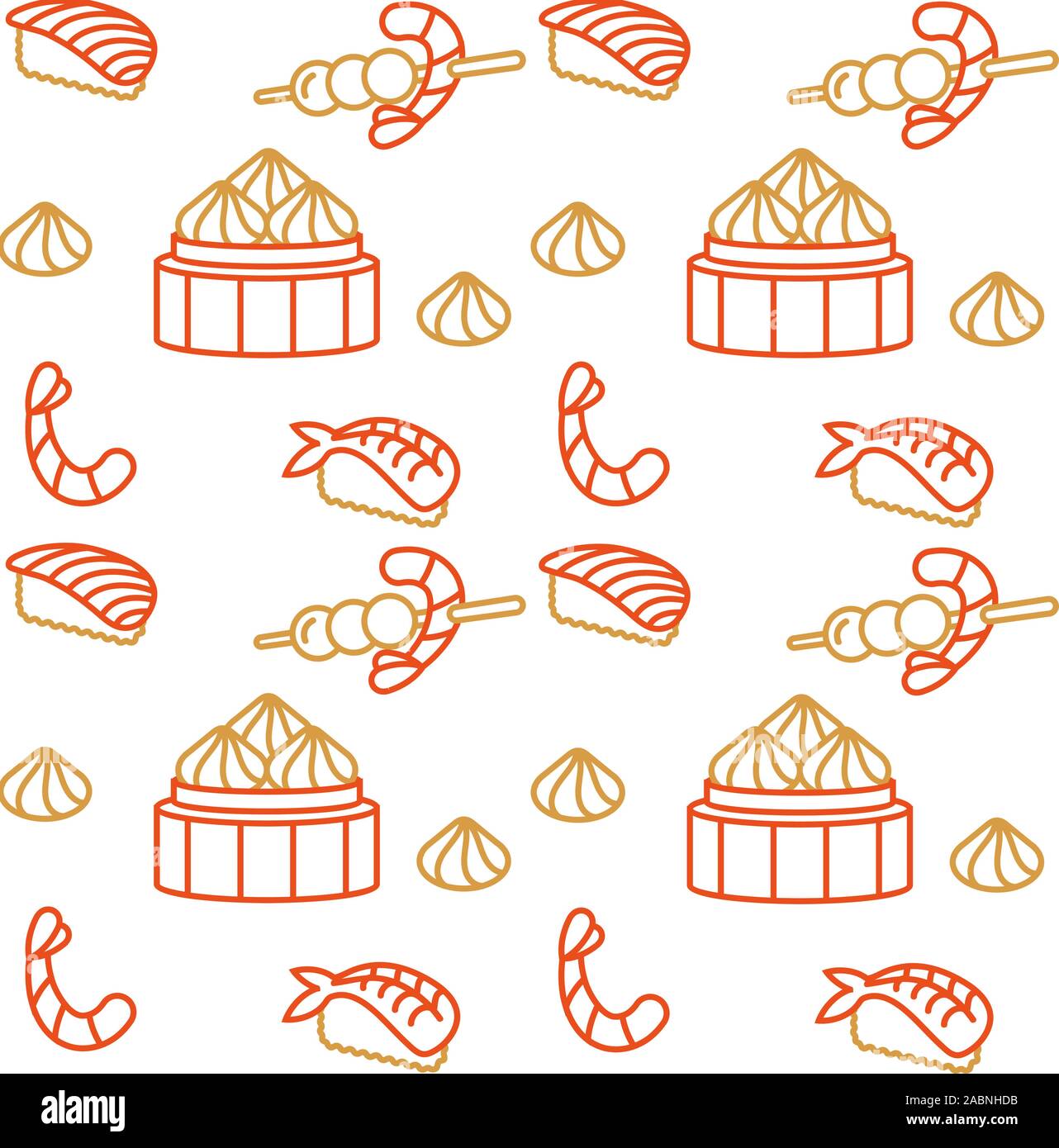 Modèle de conception modèle vecteur alimentaire asiatique - nouilles, dim sum, soupe, sushi. L'icône de linéaire. Illustration de Vecteur