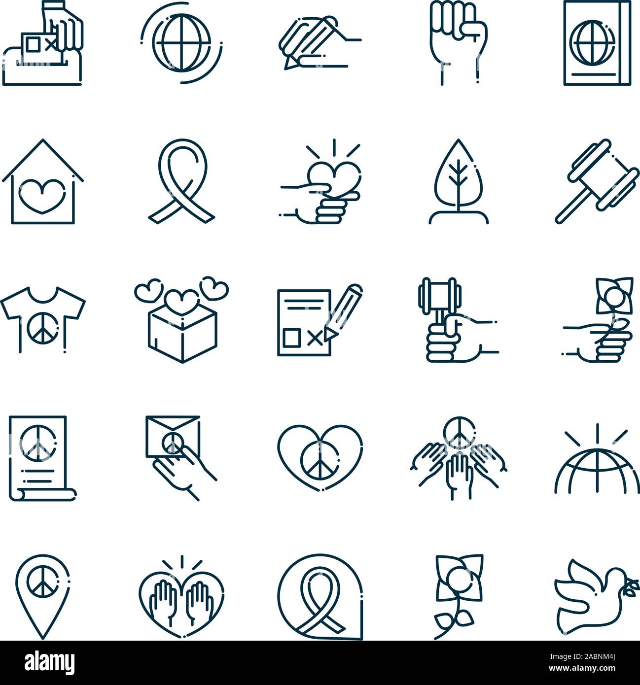 La paix et des droits de l'icons set line vector illustration Illustration de Vecteur