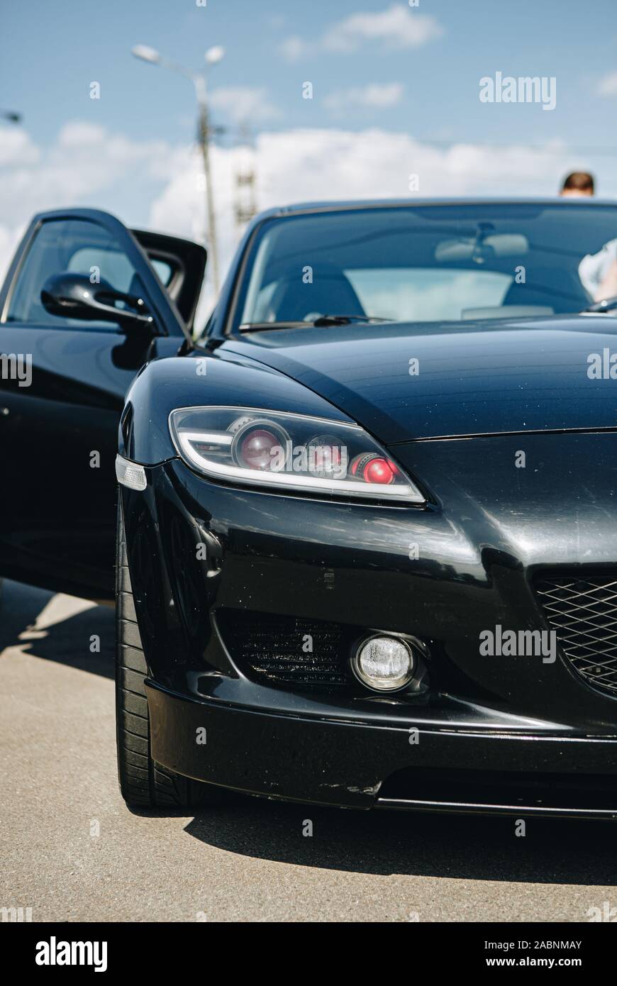 KYIV-28 juillet,2019 : Salon de l'auto JDM outdoor.écoute dérive japonais expo voitures en été.Modified Mazda RX 8 véhicule avec moteur rotatif Wankel haute performance Banque D'Images