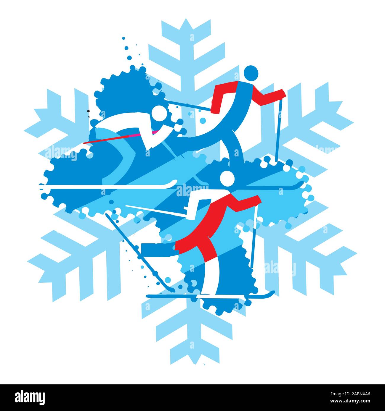 Les skieurs de fond. Un dessin stylisé de pistes de ski de concurrents sur le snowflake background Vector disponibles. Illustration de Vecteur