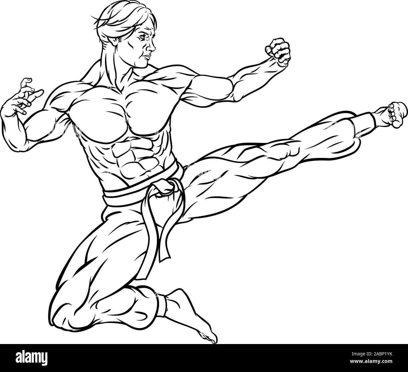 Kung Fu Karate battant Cartoon Kick Illustration de Vecteur