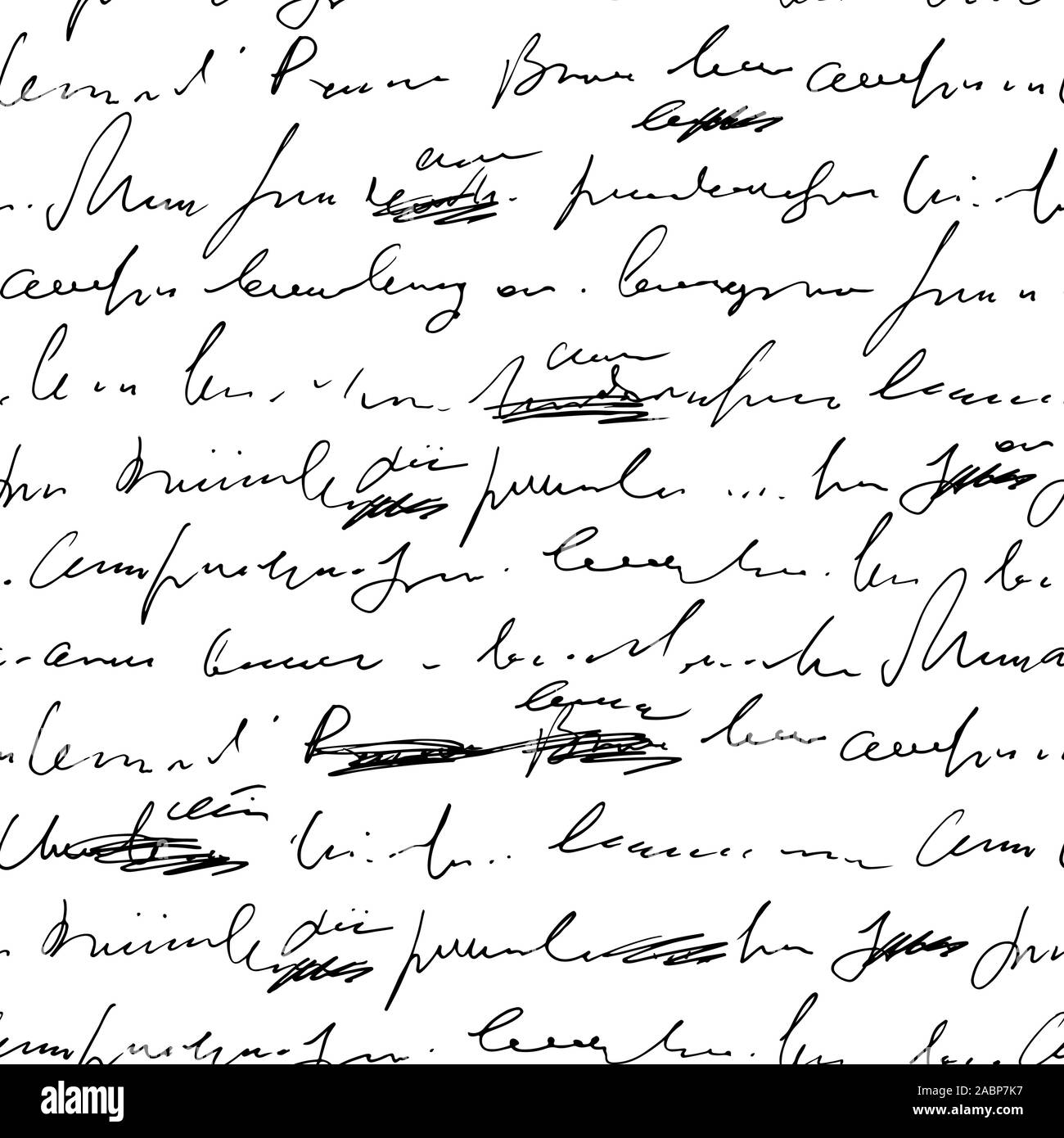 Le texte du résumé à la main avec des erreurs et fautes d'un pattern, vector background script monochrome, griffonnages et blots dans un autre groupe. Illustration de Vecteur