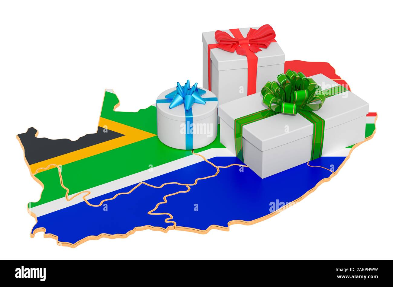 Les boîtes-cadeaux sur le site de l'Afrique du Sud. Fêtes de Noël et du  Nouvel An en Afrique du Sud concept. Le rendu 3D isolé sur fond blanc Photo  Stock - Alamy