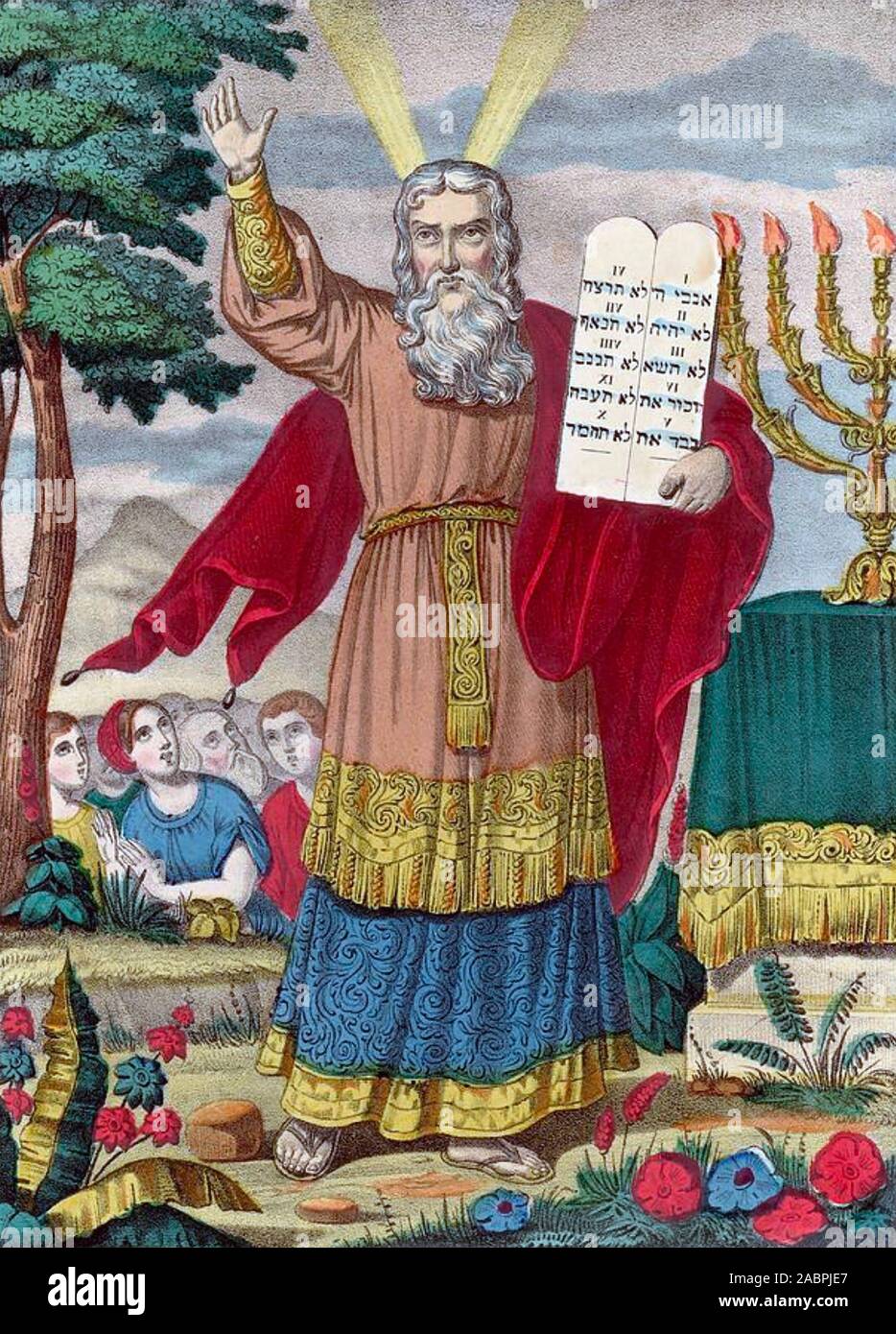 Moïse avec les tables des dix commandements oin une illustration du xixe siècle. Banque D'Images