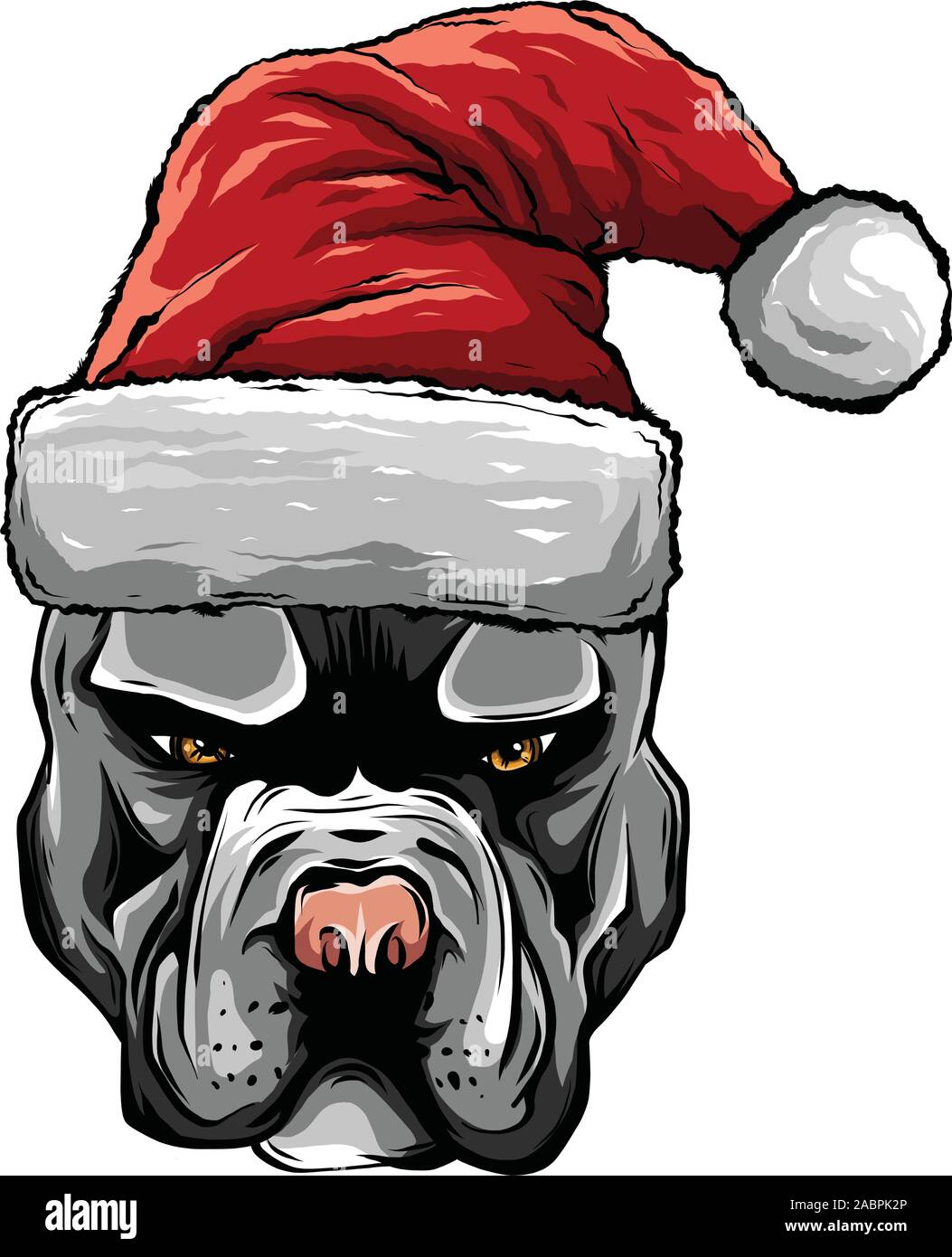 Carte de Noël. Portrait de l'affiche dans un bulldog s Santa hat. Vector illustration. Illustration de Vecteur
