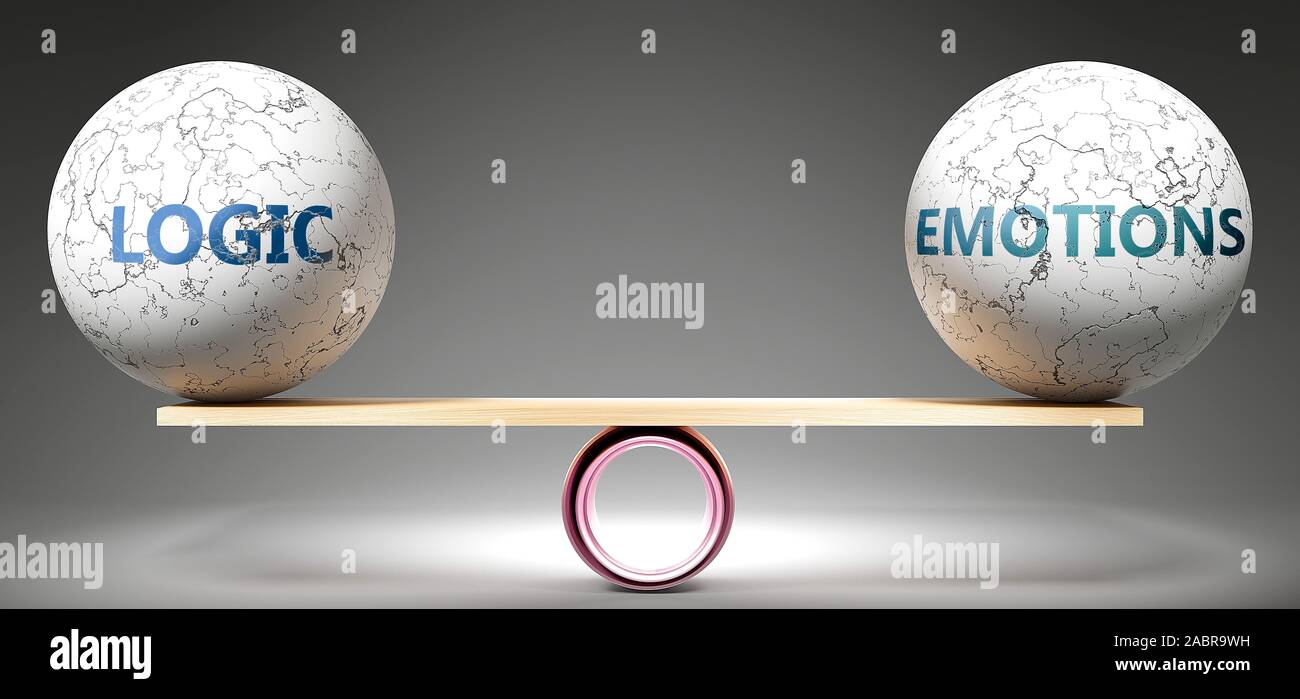 La logique et les émotions en équilibre - représenté comme balles équilibré sur l'échelle qui symbolisent l'harmonie et l'équité entre la logique et les émotions qui est bon et bene Banque D'Images