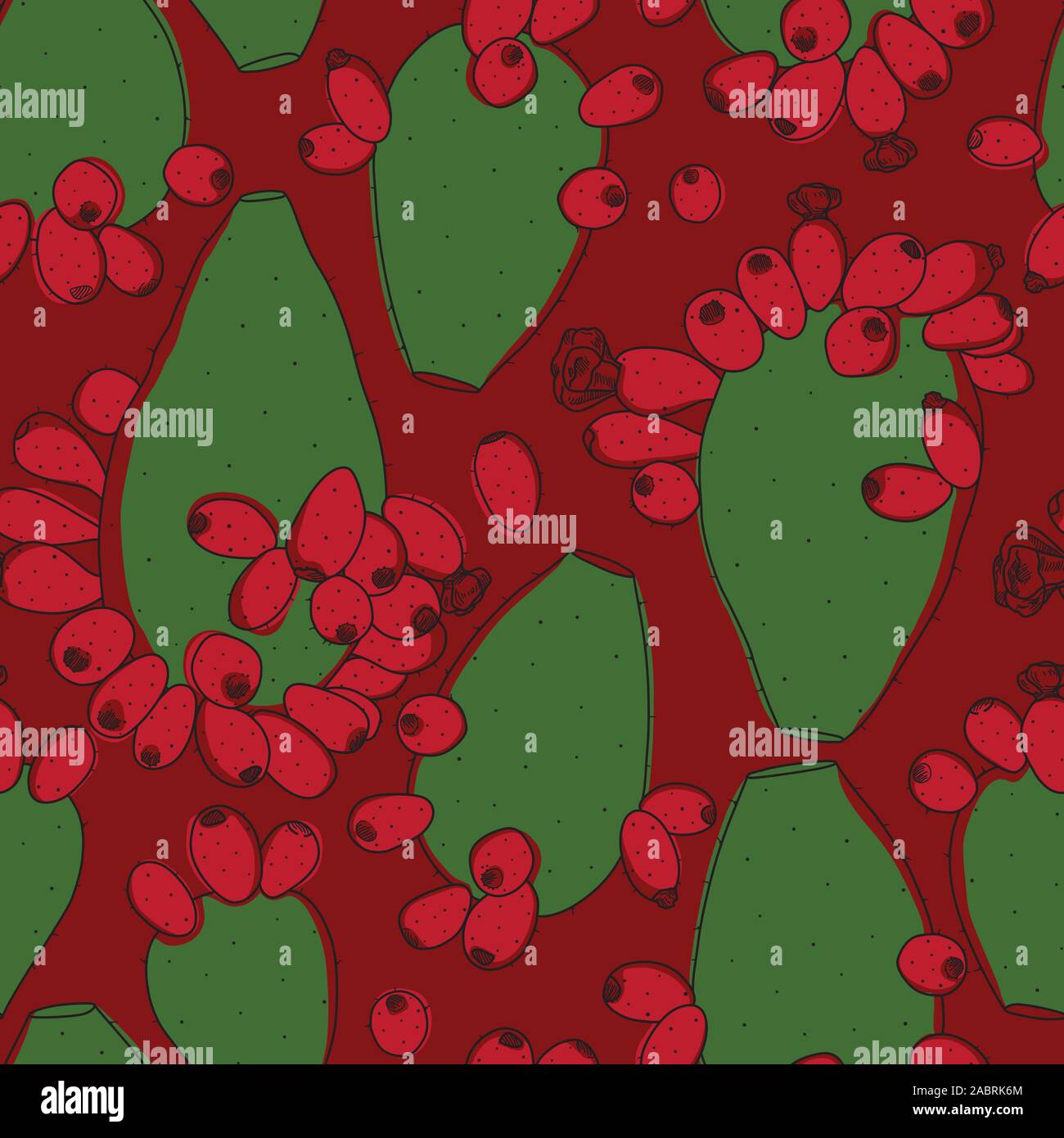 Edition de Noël cactus Opuntia Line Pattern transparente sur fond rouge Illustration de Vecteur