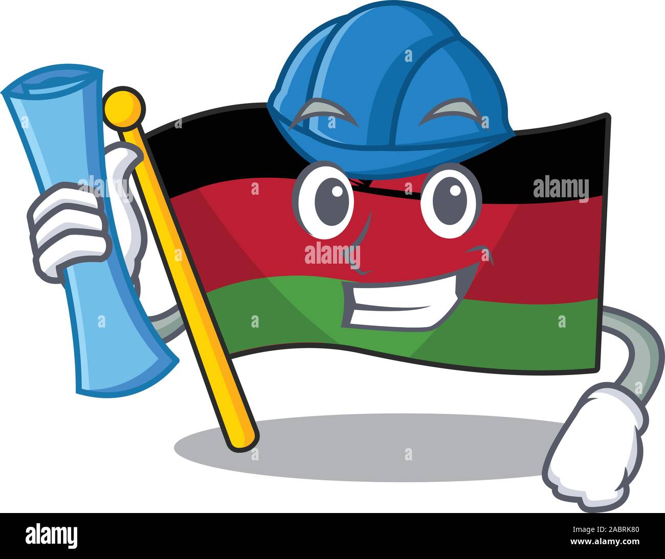 Cheerful Architect drapeau malawi cartoon style holding blue prints Illustration de Vecteur